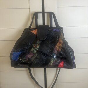 Vintage Patchwork Leather Suede Purse Bag Hippie Handbag Whimsy Goth 70s 80s 90s